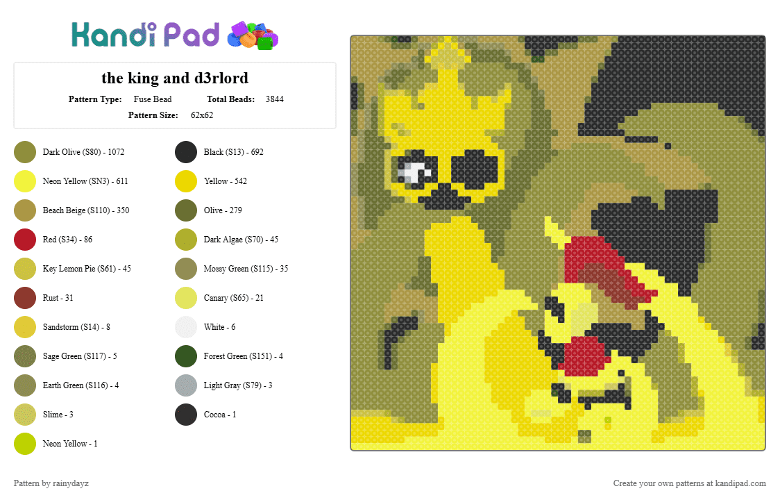 the king and d3rlord - Fuse Bead Pattern by rainydayz on Kandi Pad - dont turn left,searching for a world,king in yellow,dr3lord