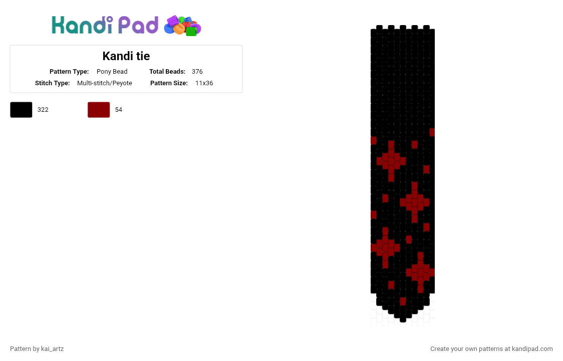 Kandi tie - Pony Bead Pattern by kai_artz on Kandi Pad - black