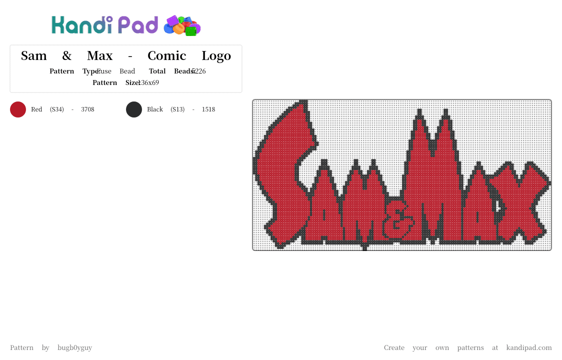 Sam & Max - Comic Logo - Fuse Bead Pattern by bugb0yguy on Kandi Pad - red,black,sam and max