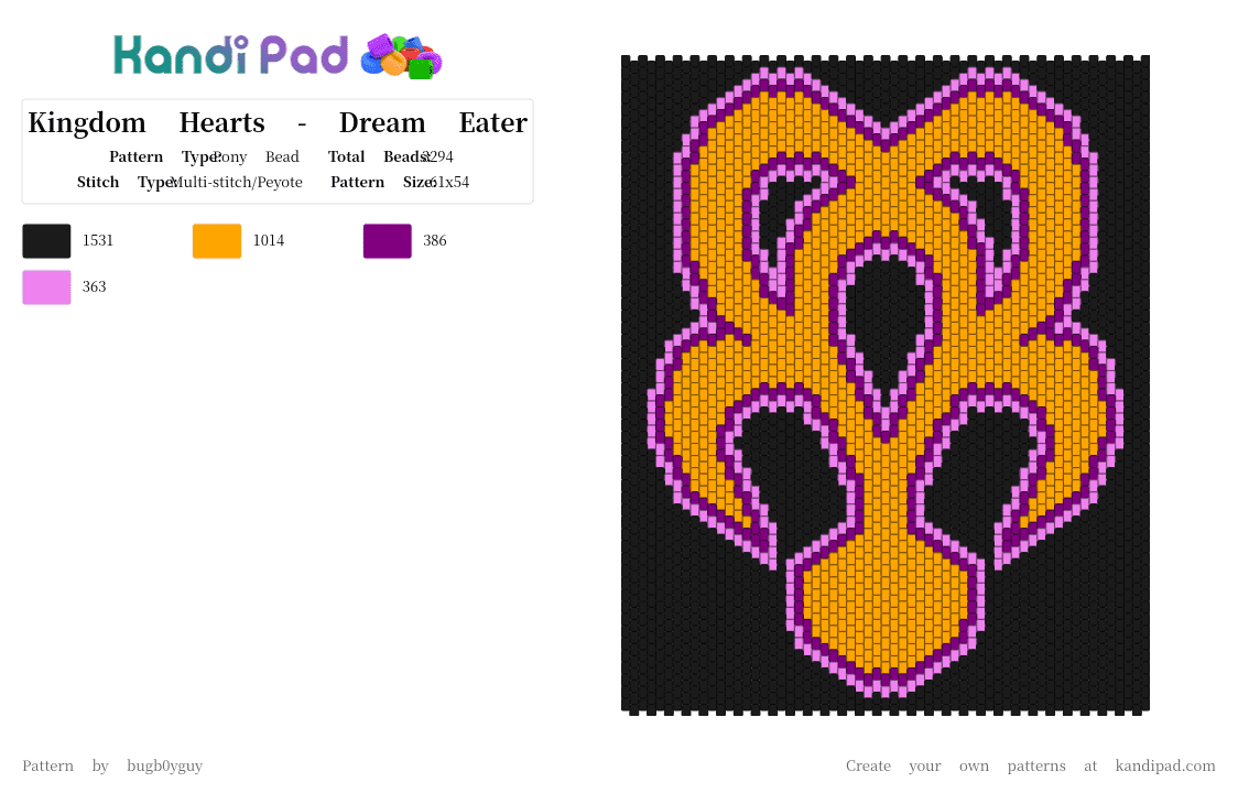 Kingdom Hearts - Dream Eater - Pony Bead Pattern by bugb0yguy on Kandi Pad - pink,orange,kingdom hearts,dream eater