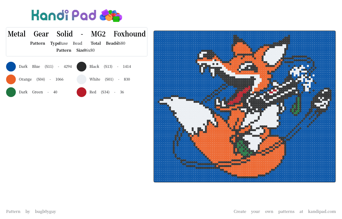 Metal Gear Solid - MG2 Foxhound - Fuse Bead Pattern by bugb0yguy on Kandi Pad - blue,metal gear,metal gear solid,foxhound