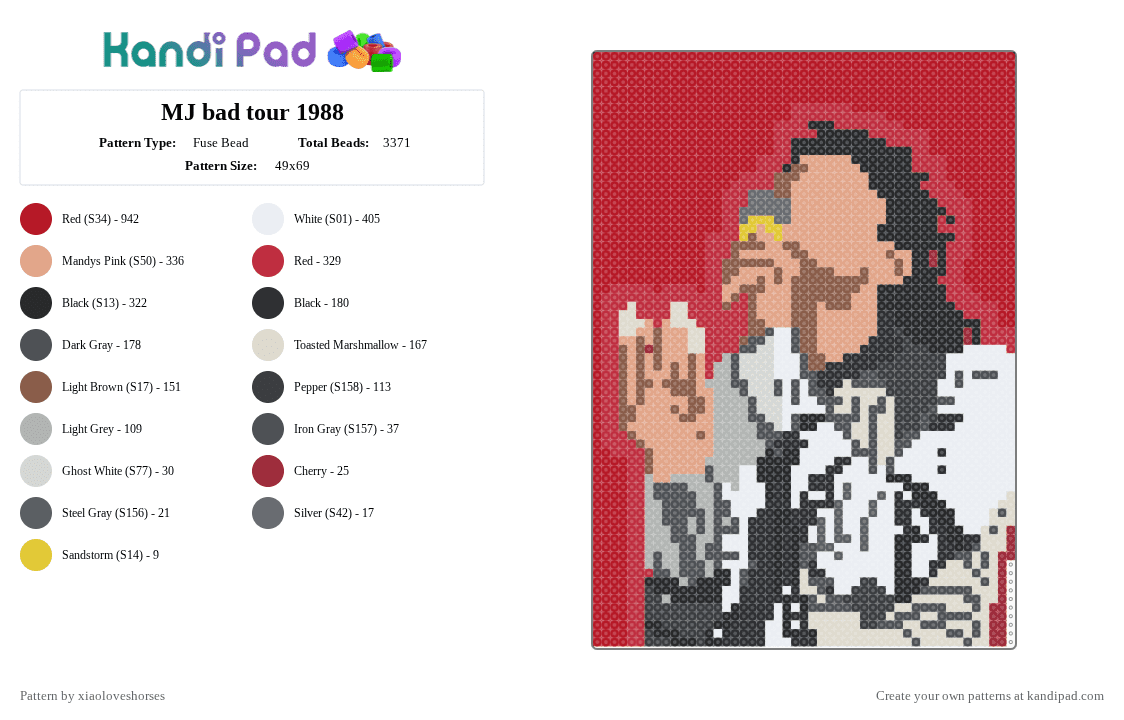 MJ bad tour 1988 - Fuse Bead Pattern by xiaoloveshorses on Kandi Pad - beige,red