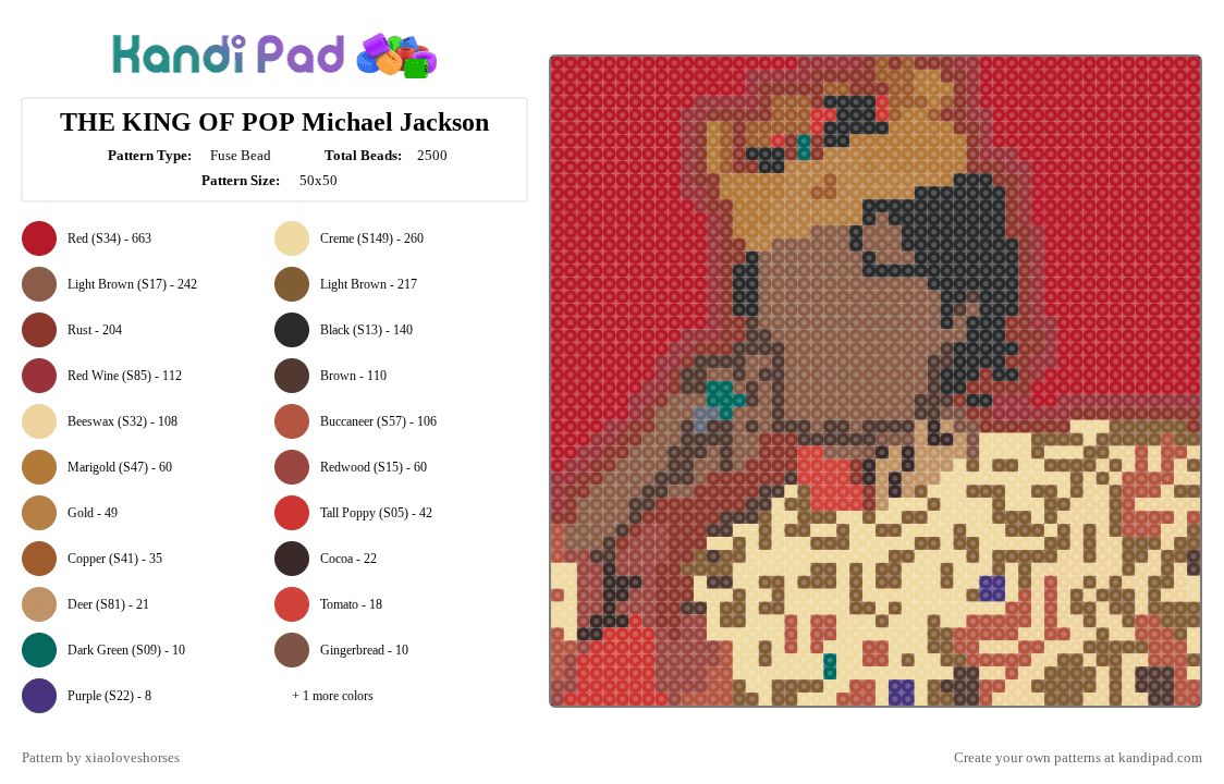 THE KING OF POP Michael Jackson - Fuse Bead Pattern by xiaoloveshorses on Kandi Pad - tan,red,beige