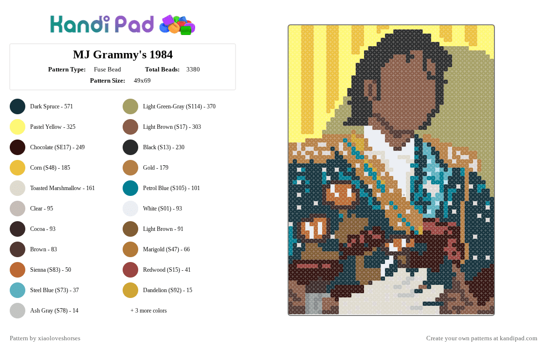 MJ Grammy\'s 1984 - Fuse Bead Pattern by xiaoloveshorses on Kandi Pad - yellow,tan,brown,gold,colorful