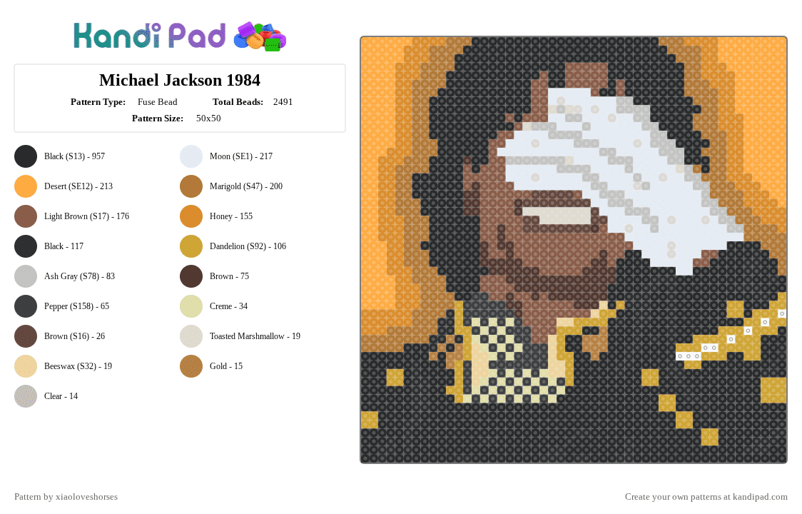 Michael Jackson 1985 - Fuse Bead Pattern by xiaoloveshorses on Kandi Pad - black,tan,orange