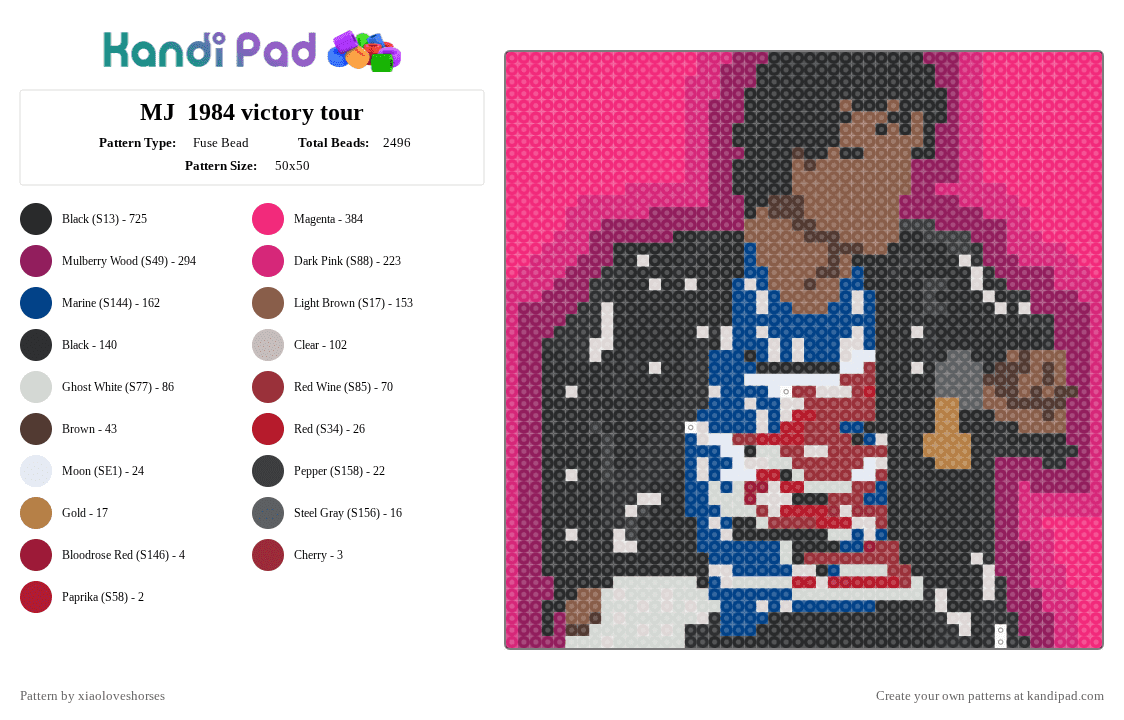 MJ  1984 victory tour - Fuse Bead Pattern by xiaoloveshorses on Kandi Pad - pink