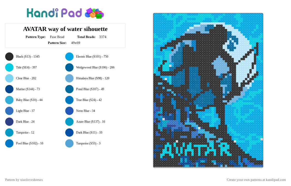 AVATAR way of water sihouette - Fuse Bead Pattern by xiaoloveshorses on Kandi Pad - light blue