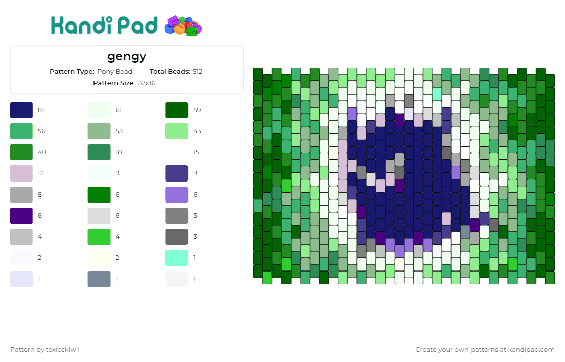 gengy - Pony Bead Pattern by toxicckiwii on Kandi Pad - gengar,pokemon,playful,mischief,nostalgia,purple,green