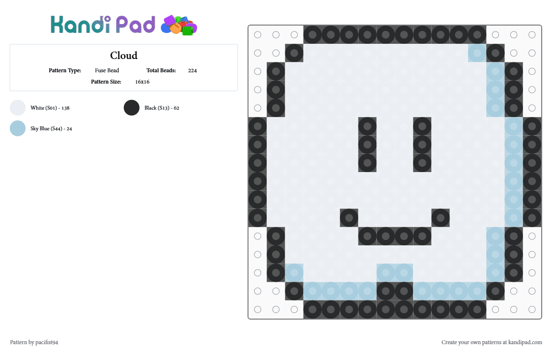 Cloud - Fuse Bead Pattern by pacifist94 on Kandi Pad - white,cloud,mario,bros,videogames