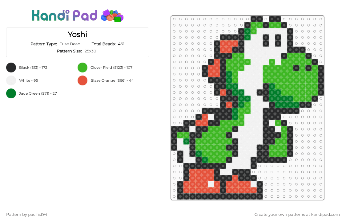 Yoshi - Fuse Bead Pattern by pacifist94 on Kandi Pad - green