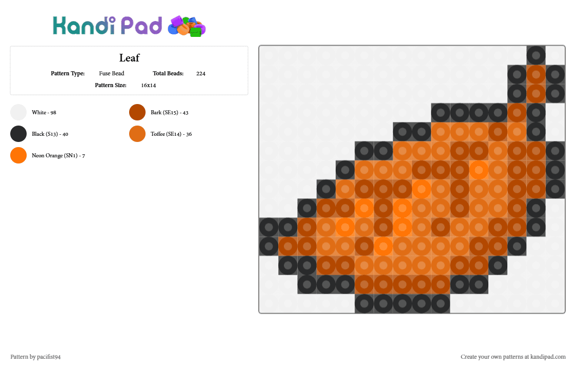 Leaf - Fuse Bead Pattern by pacifist94 on Kandi Pad - red,orange,leaf,mario,bros,videogames
