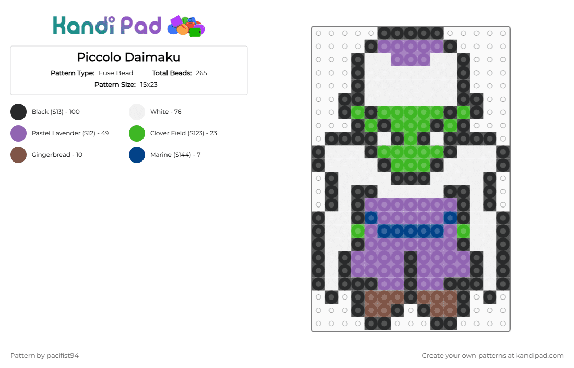 Piccolo Daimaku - Fuse Bead Pattern by pacifist94 on Kandi Pad - white,green,pink
