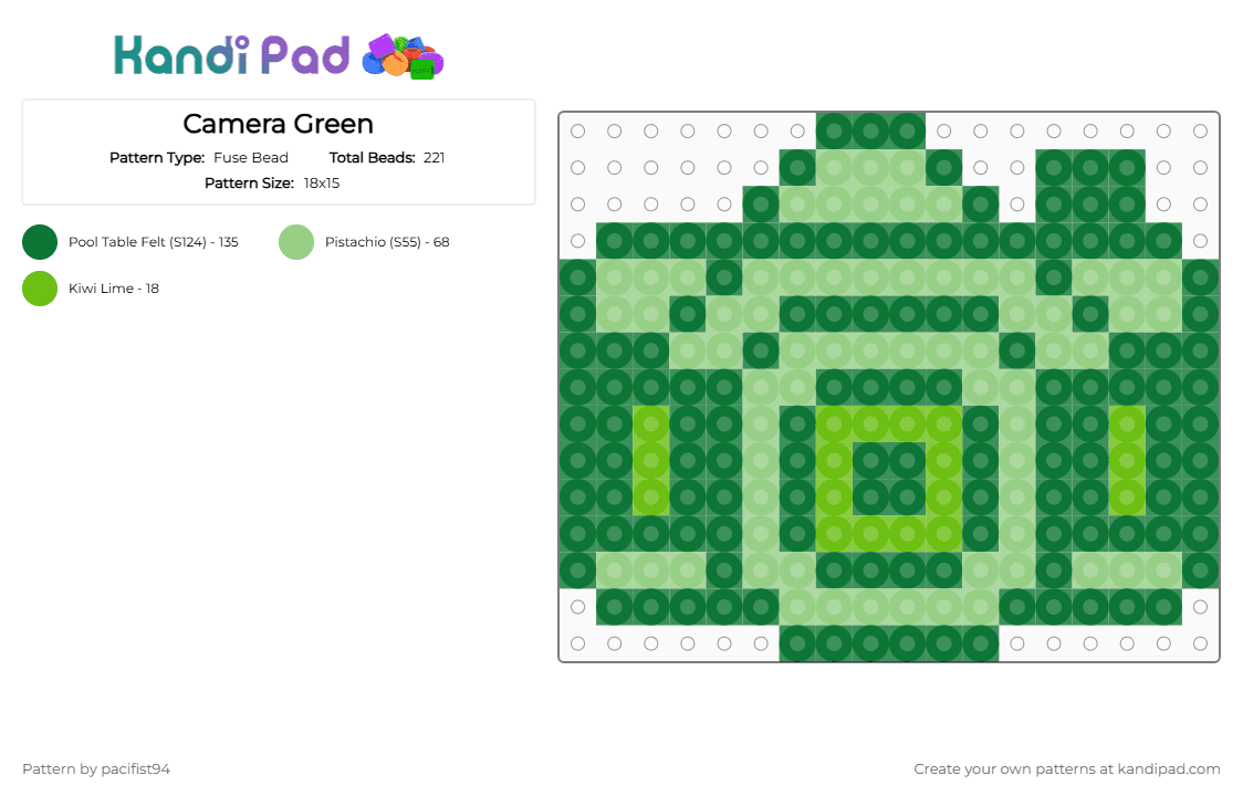 Camera Green - Fuse Bead Pattern by pacifist94 on Kandi Pad - green,teal