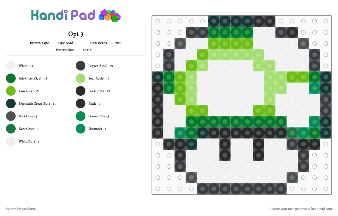 1 up - Fuse Bead Pattern by pacifist94 on Kandi Pad - mushroom,mario,1up,nintendo,nature,gaming,video game,white,green,1 up