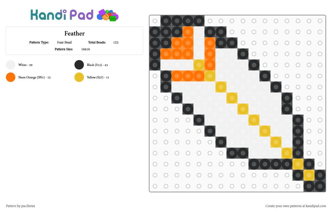Feather - Fuse Bead Pattern by pacifist94 on Kandi Pad - white,orange,yellow,feather,mario,bros
