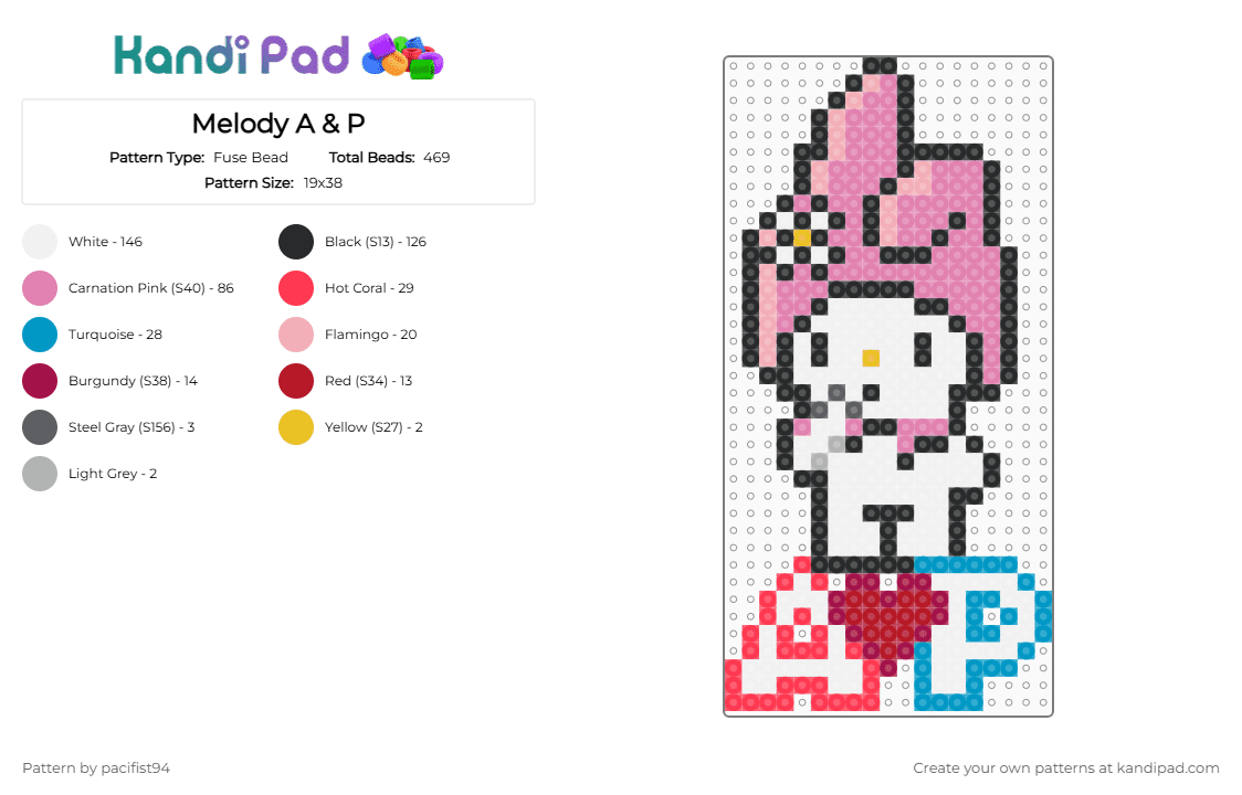 Melody A & P - Fuse Bead Pattern by pacifist94 on Kandi Pad - white,pink,red
