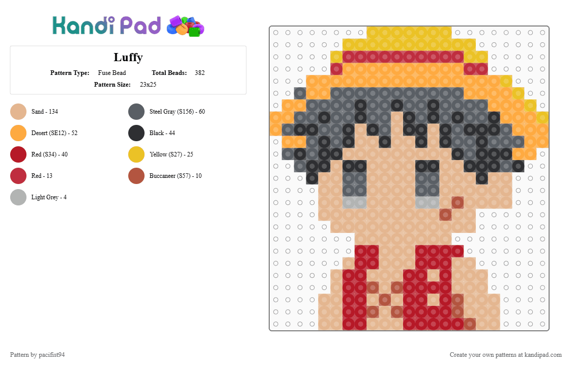 Luffy - Fuse Bead Pattern by pacifist94 on Kandi Pad - beige, red