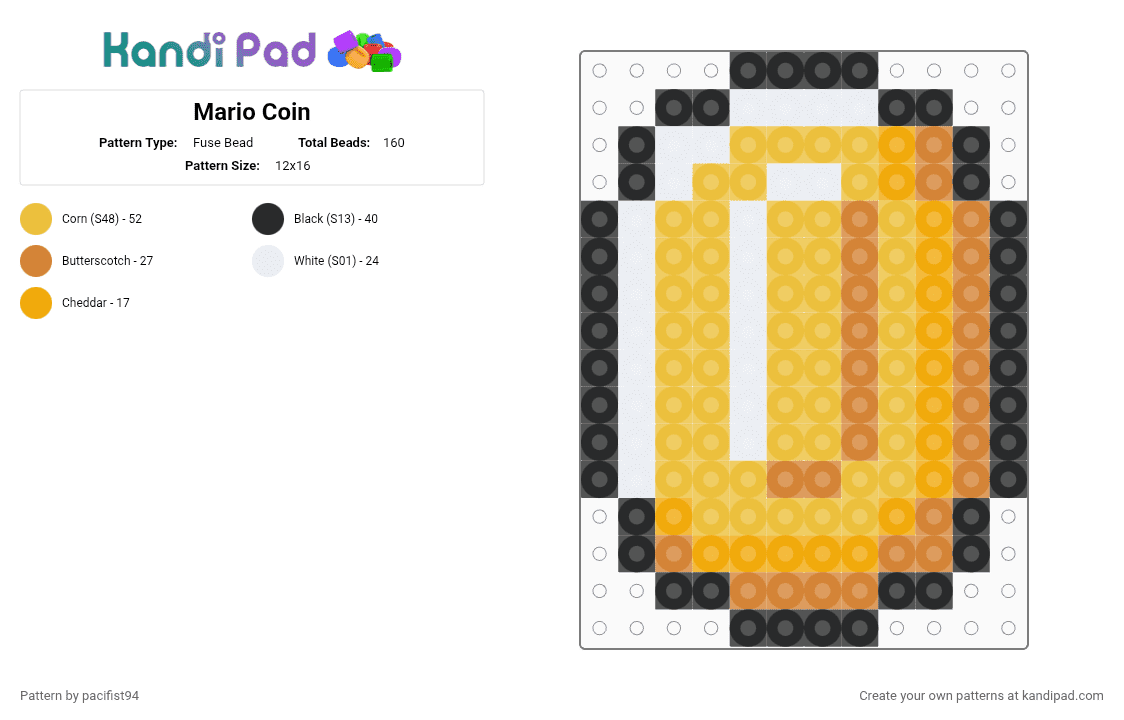 Coin - Fuse Bead Pattern by pacifist94 on Kandi Pad - yellow,orange,coin,mario,bros