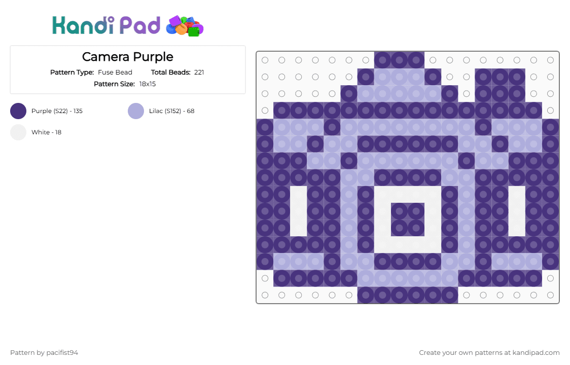Camera Purple - Fuse Bead Pattern by pacifist94 on Kandi Pad - pink, purple