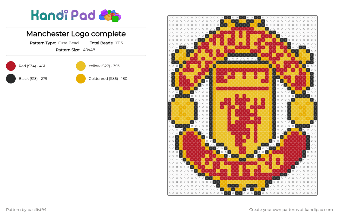 Manchester Logo complete - Fuse Bead Pattern by pacifist94 on Kandi Pad - yellow,red