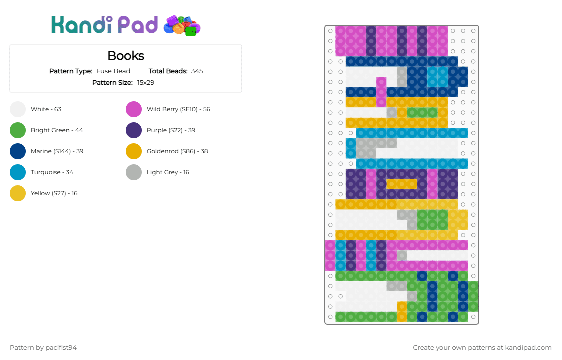 Books - Fuse Bead Pattern by pacifist94 on Kandi Pad - pink,blue,orange,colorful