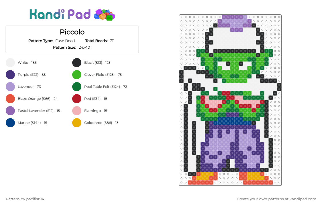 Piccolo - Fuse Bead Pattern by pacifist94 on Kandi Pad - pink,green,purple