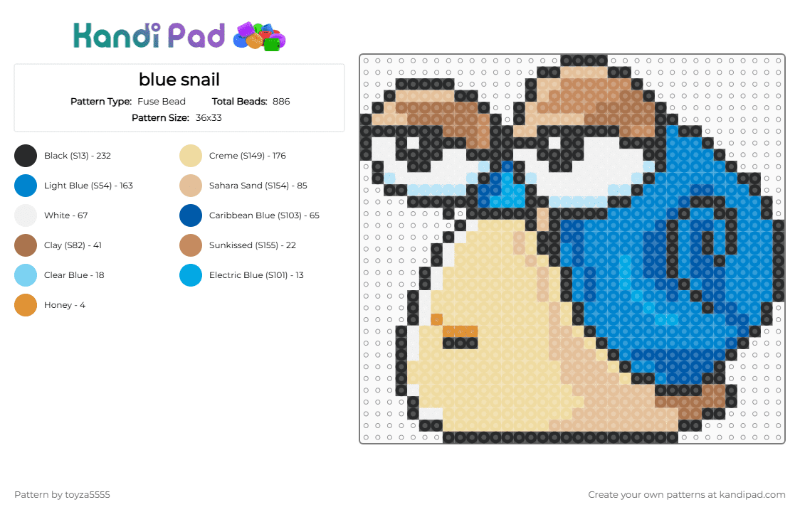 blue snail - Fuse Bead Pattern by toyza5555 on Kandi Pad - beige,blue