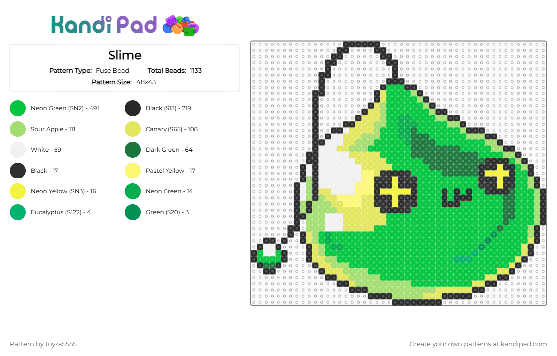 Slime - Fuse Bead Pattern by toyza5555 on Kandi Pad - green