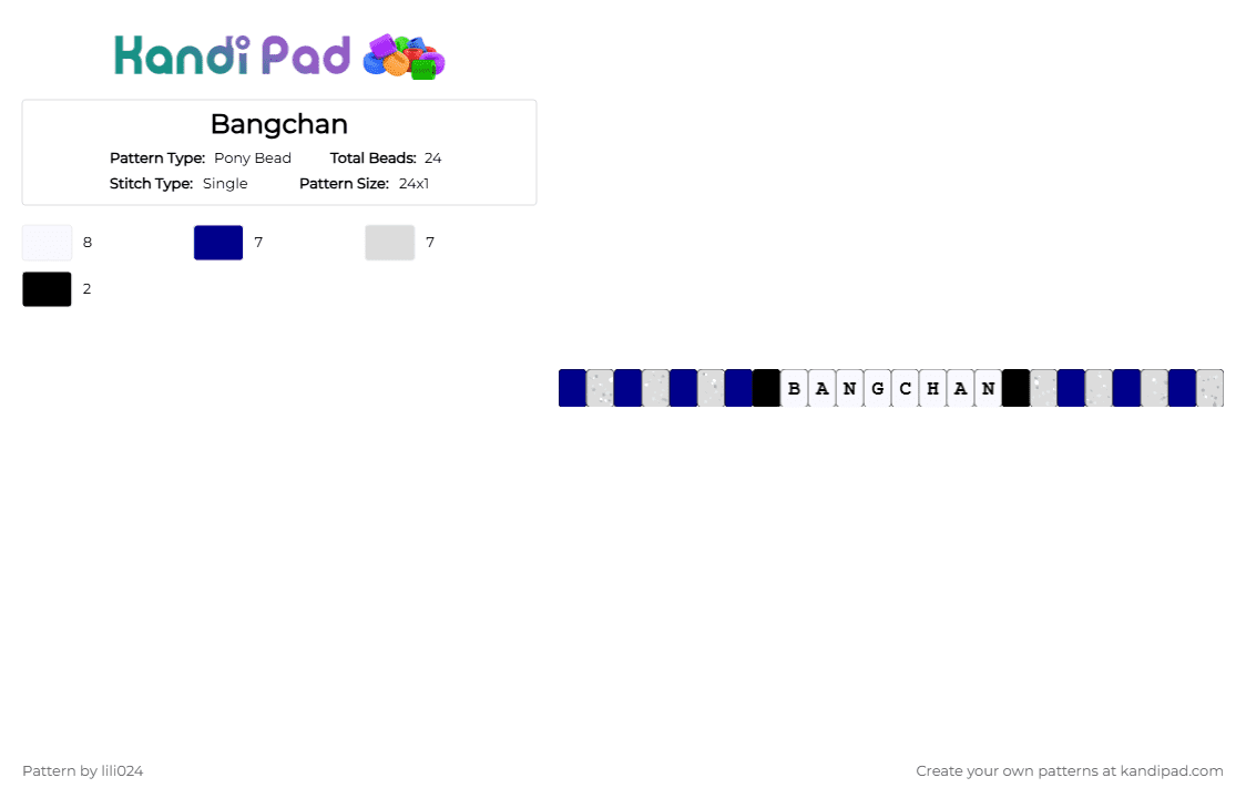 Bangchan - Pony Bead Pattern by lili024 on Kandi Pad - purple, white