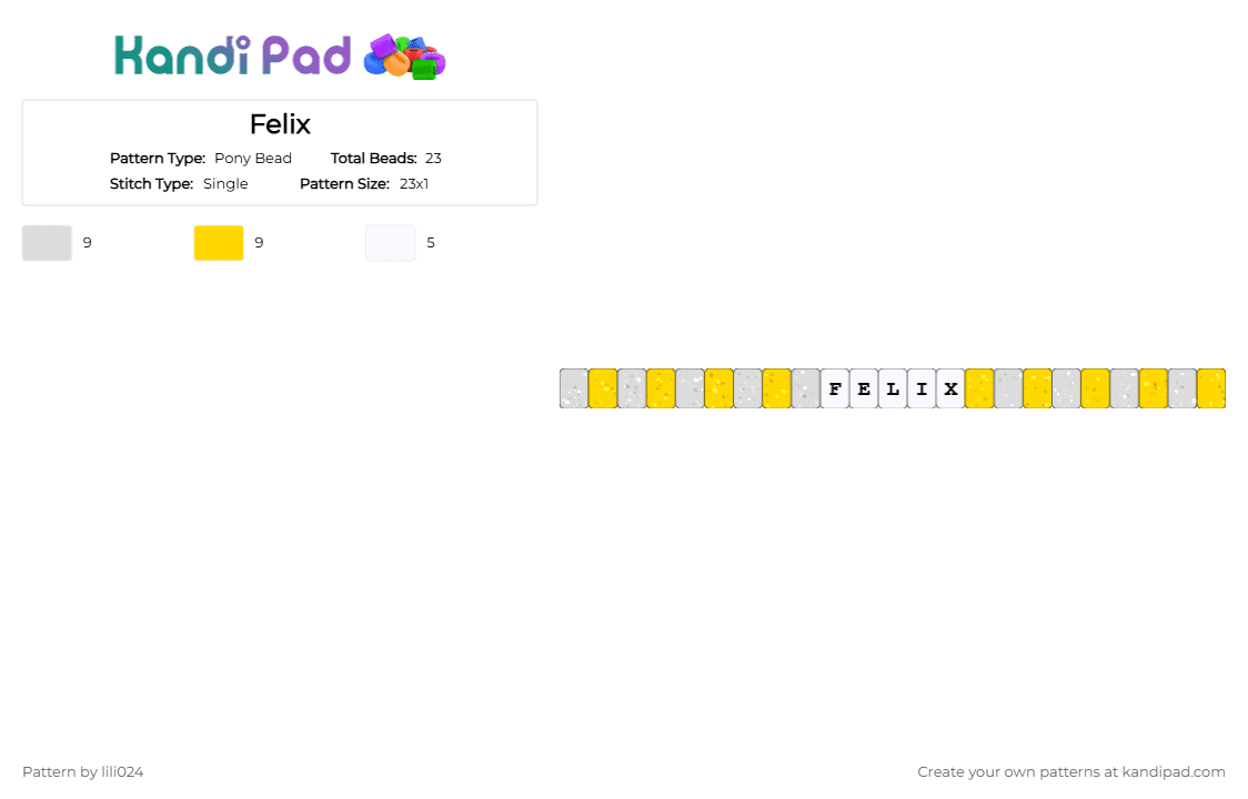 Felix - Pony Bead Pattern by lili024 on Kandi Pad - white, yellow