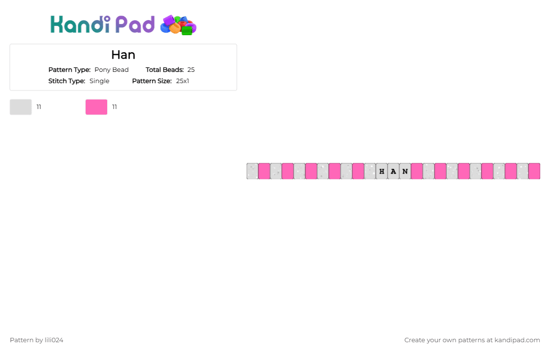 Han - Pony Bead Pattern by lili024 on Kandi Pad - pink, white