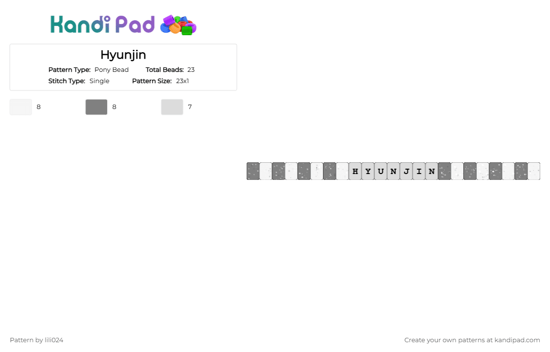 Hyunjin - Pony Bead Pattern by lili024 on Kandi Pad - gray, white