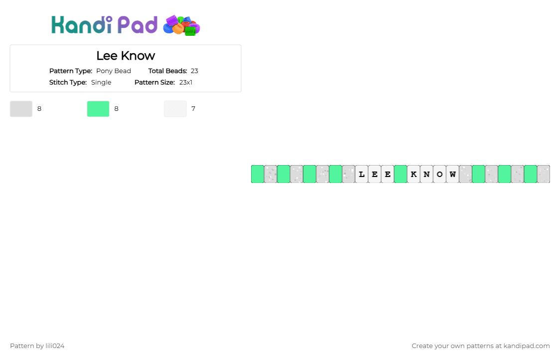 Lee Know - Pony Bead Pattern by lili024 on Kandi Pad - teal, white