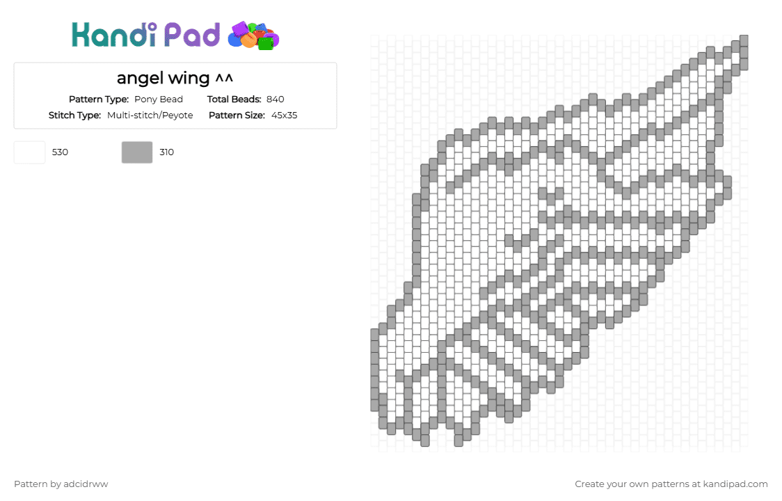angel wing ^^ - Pony Bead Pattern by adcidrww on Kandi Pad - beige,white,wing,angel,cosplay