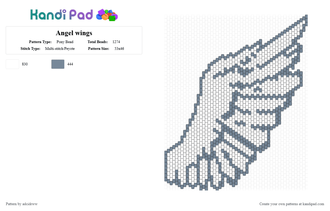 Angel wings - Pony Bead Pattern by adcidrww on Kandi Pad - gray,white,wing,angel,cosplay