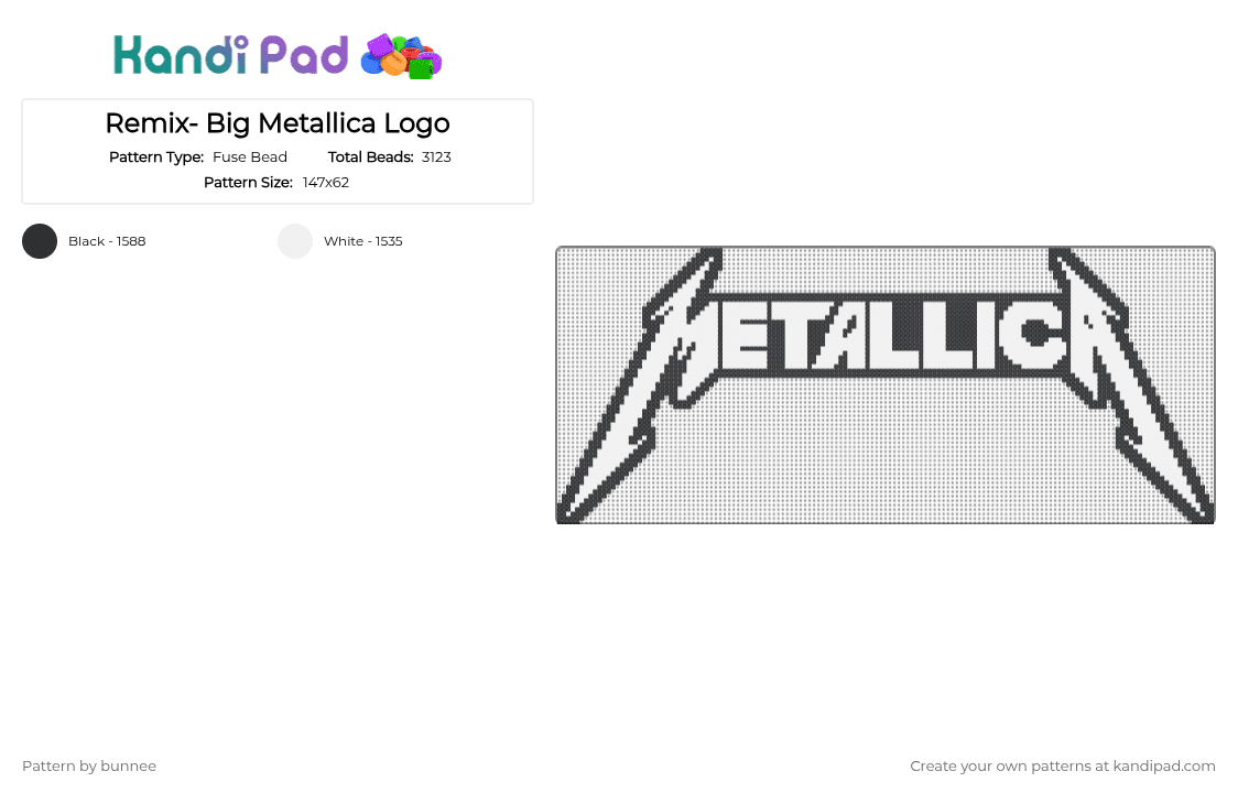 Remix- Big Metallica Logo - Fuse Bead Pattern by bunnee on Kandi Pad - black,white