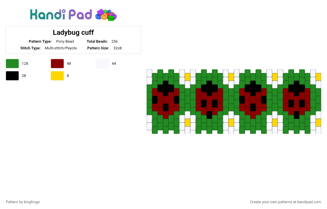 Ladybug cuff - Pony Bead Pattern by kingfrogs on Kandi Pad - green