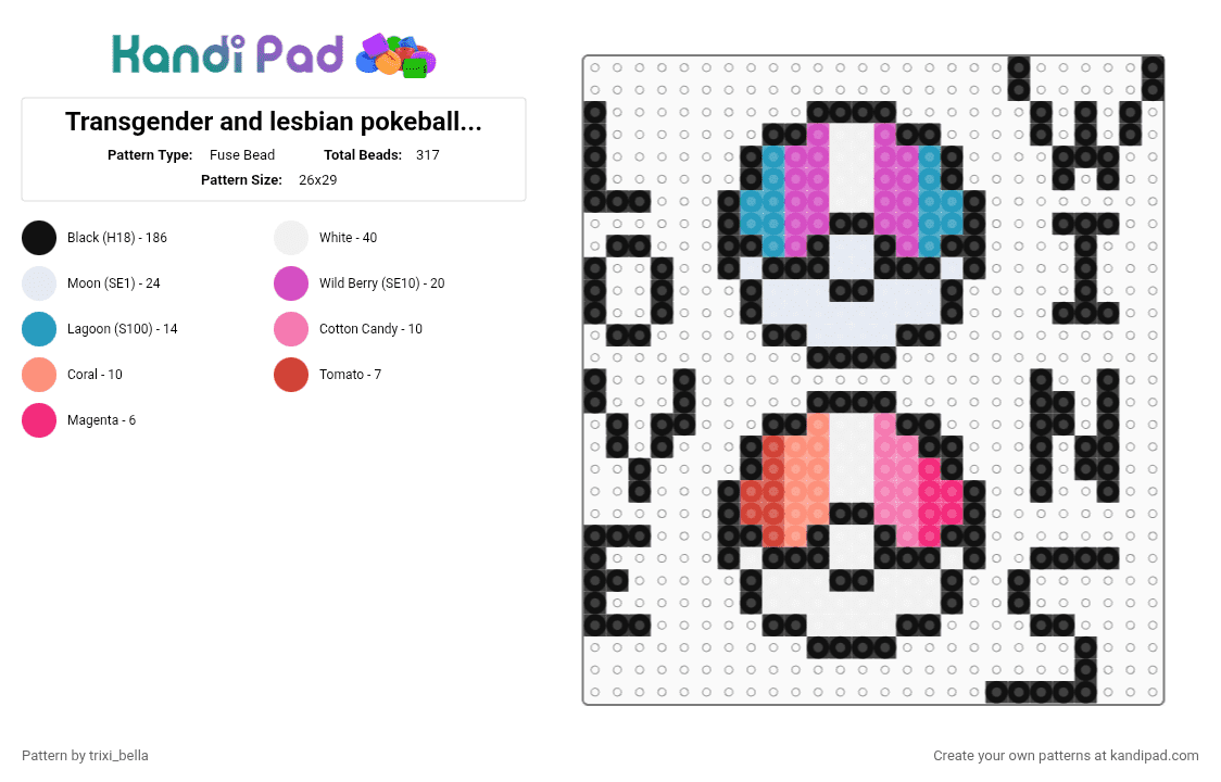 Transgender and lesbian pokeball perler - Fuse Bead Pattern by radiostaticshipper01 on Kandi Pad - black,white,pink