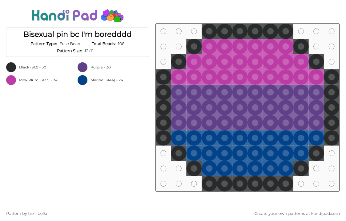 Bisexual pin bc I\'m boredddd - Fuse Bead Pattern by radiostaticshipper01 on Kandi Pad - purple