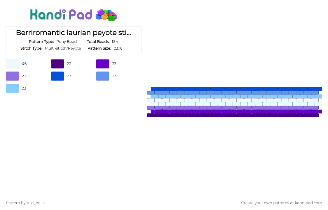 Berriromantic laurian peyote stitch cuff - Pony Bead Pattern by radiostaticshipper01 on Kandi Pad - purple,light blue