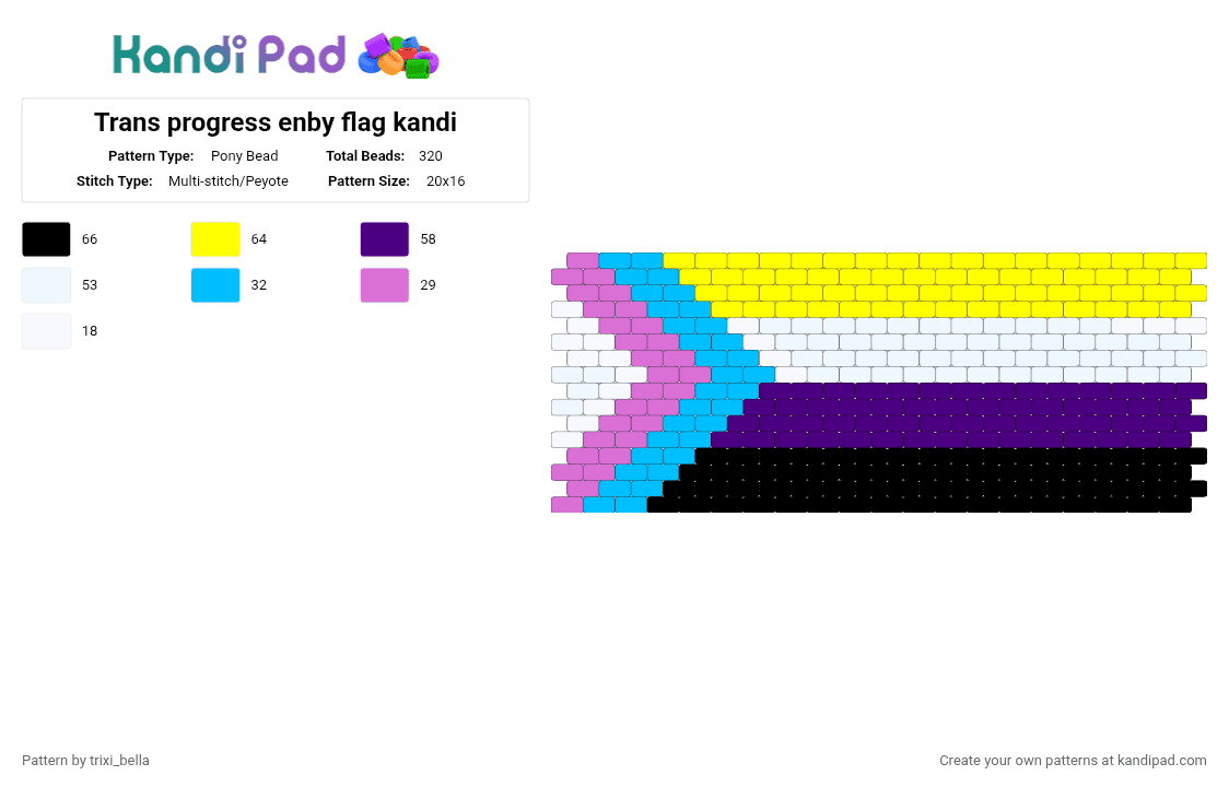 Trans progress enby flag kandi - Pony Bead Pattern by radiostaticshipper01 on Kandi Pad - purple,yellow