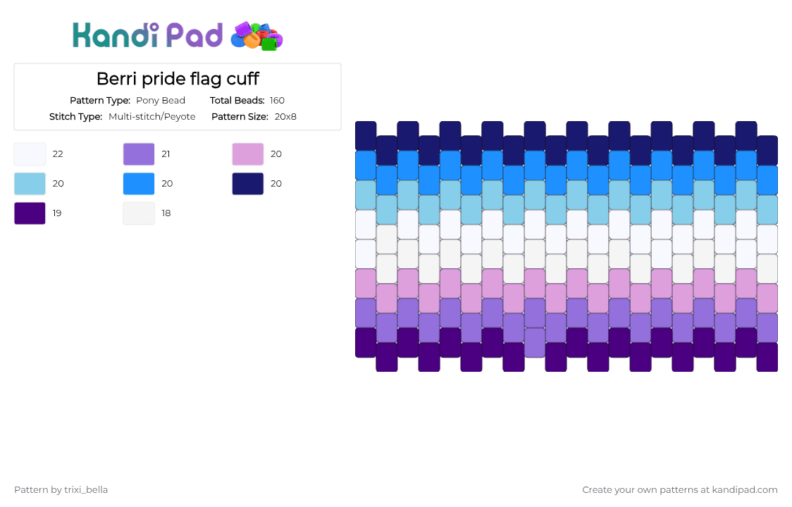 Berri pride flag cuff - Pony Bead Pattern by radiostaticshipper01 on Kandi Pad - purple,light blue