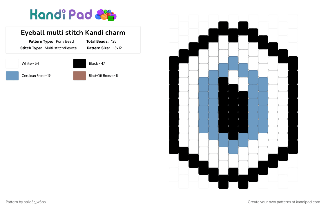 Eyeball multi stitch Kandi charm - Pony Bead Pattern by sp1d3r_w3bs on Kandi Pad - light blue, white