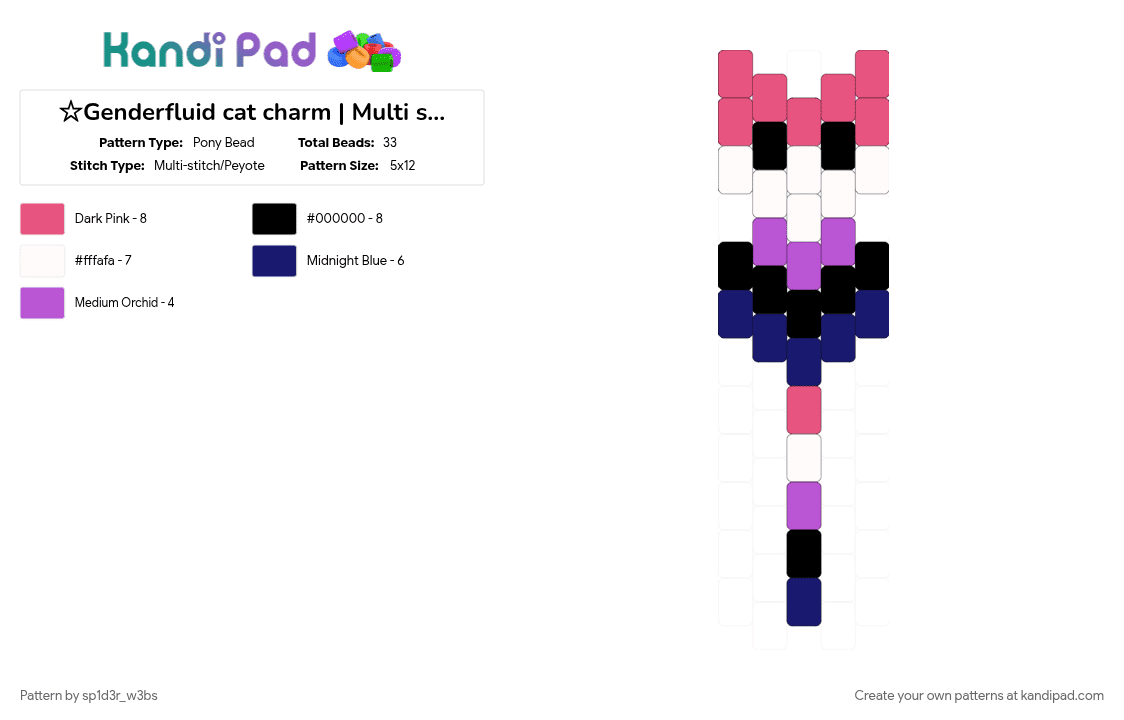 ☆Genderfluid cat charm | Multi stitch☆ - Pony Bead Pattern by sp1d3r_w3bs on Kandi Pad - cat, charm, genderfluid, pink, pride flag, purple