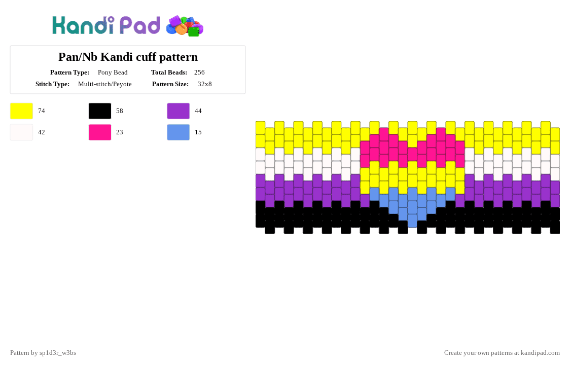 Pan/Nb Kandi cuff pattern - Pony Bead Pattern by sp1d3r_w3bs on Kandi Pad - yellow,purple