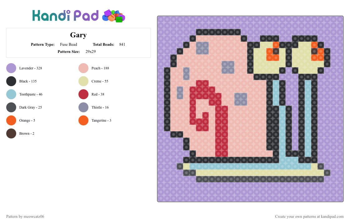 Gary - Fuse Bead Pattern by meowcatz06 on Kandi Pad - beige, cartoon, gary, gary the snail, pink, snail, spongebob, spongebob squarepants