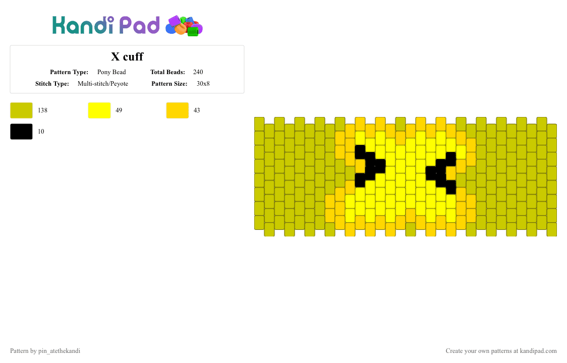 X cuff - Pony Bead Pattern by pin_atethekandi on Kandi Pad - yellow