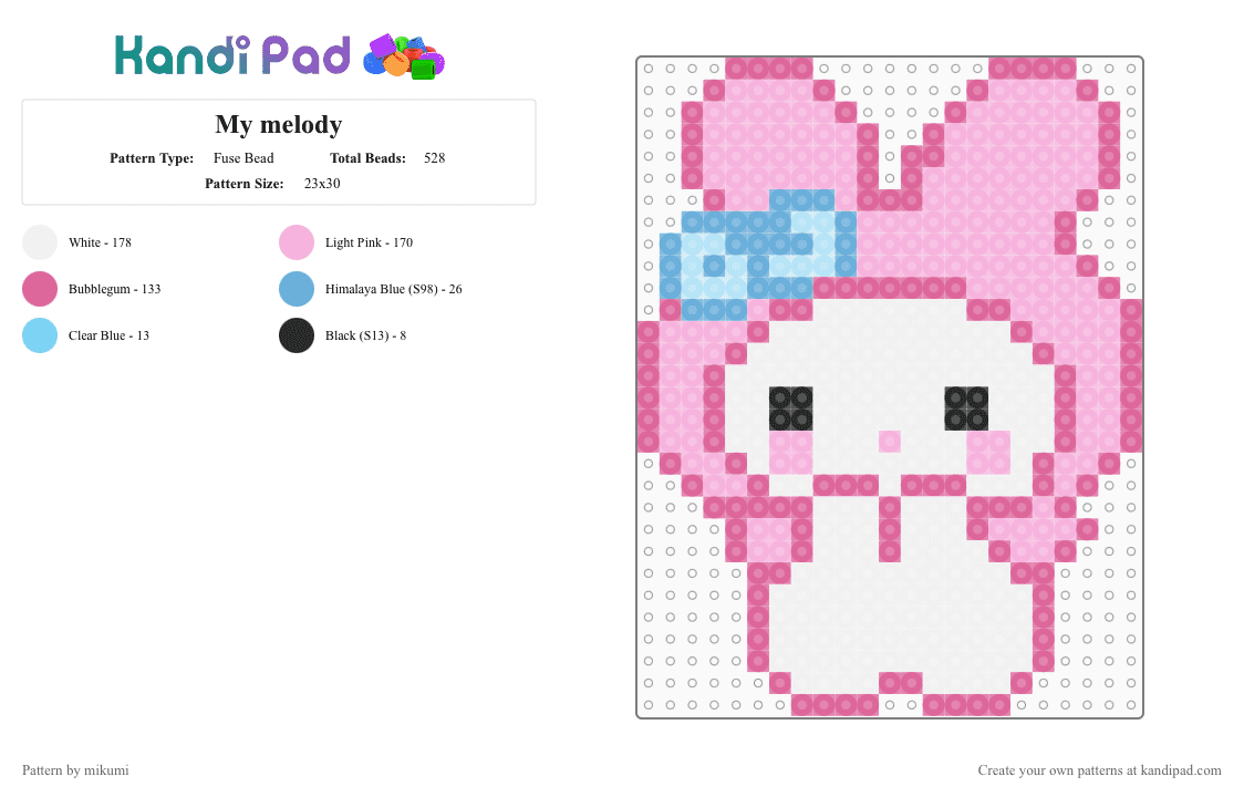 My melody - Fuse Bead Pattern by mikumi on Kandi Pad - pink