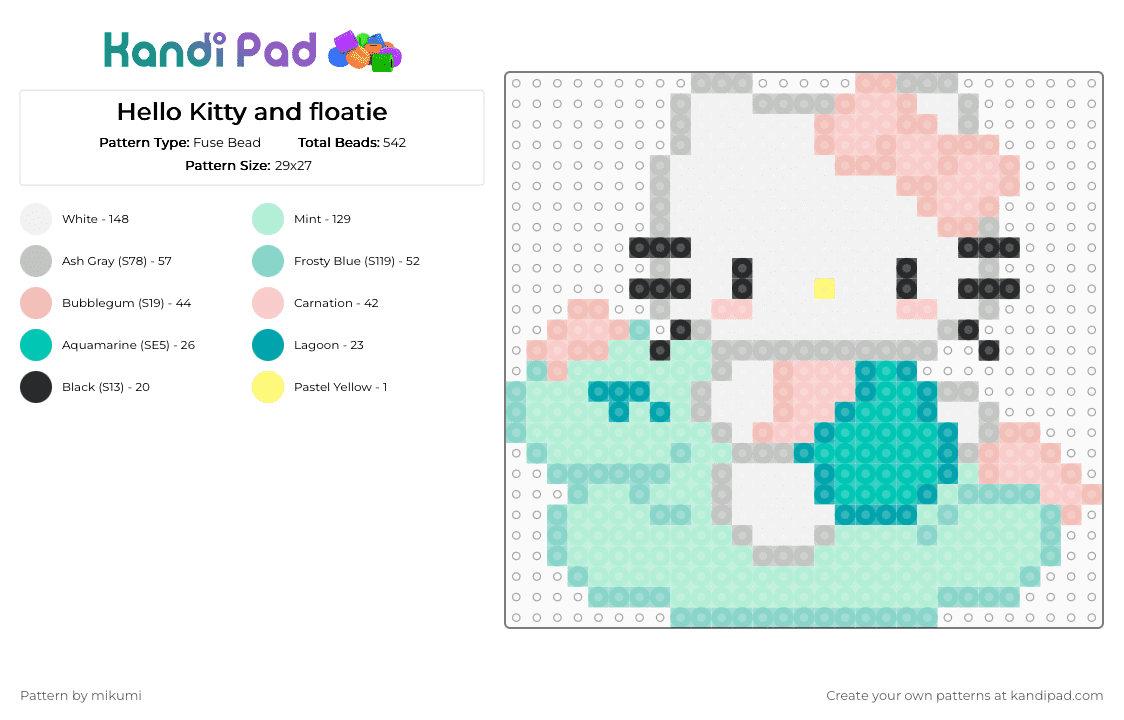 Hello Kitty and floatie - Fuse Bead Pattern by mikumi on Kandi Pad - light blue,beige