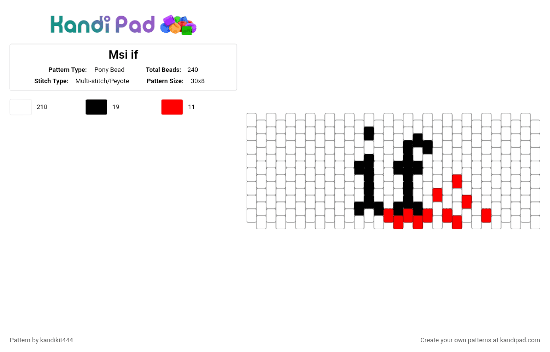 Msi if - Pony Bead Pattern by kandikit444 on Kandi Pad - white